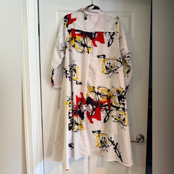 Abstract Paint-Splash Shirt Dress in White, Black, Yellow & Red - Picture 6 of 7